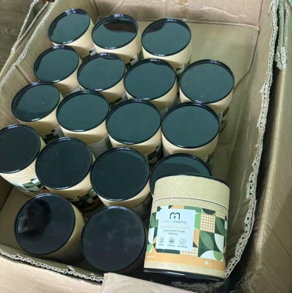 green tea matcha paper can with labels matcha tea can with labels