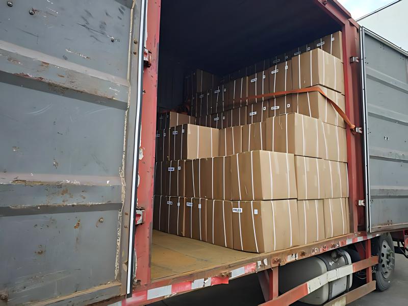 Carton-packed matcha orders secured and loaded in container for export logistics