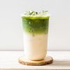A beverage made with cherry matcha powder