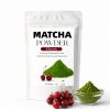 Display of 100g cherry-flavored matcha powder bags