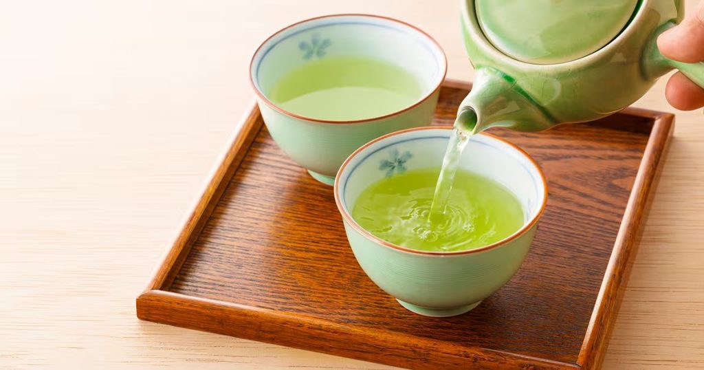 A cup of brewed green tea