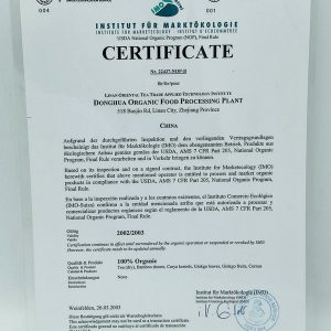 The NOP organic tea certified in 2002